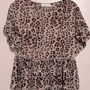 Zimmerman Cotton Silk Leopard Peplum Blouse Pink Size Small
